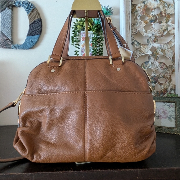 Michael Kors Portland Medium Satchel in Luggage Brown Pebbled Leather NWT - Picture 6 of 10